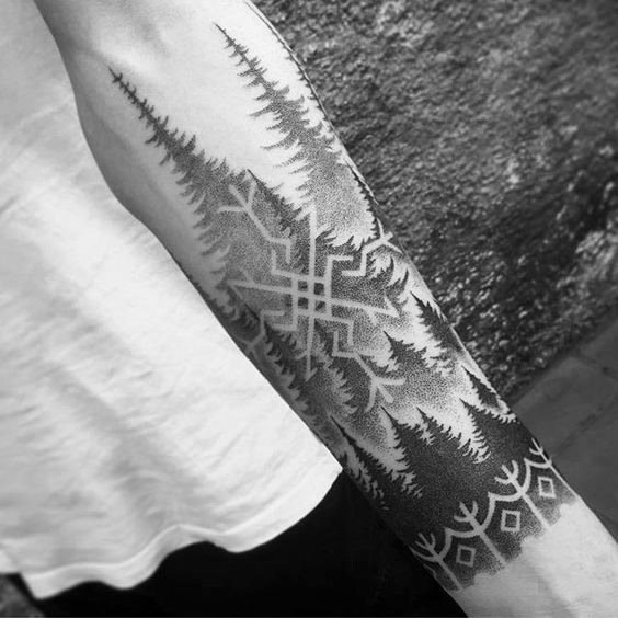 tatuaje arbol de lineas para hombre 34