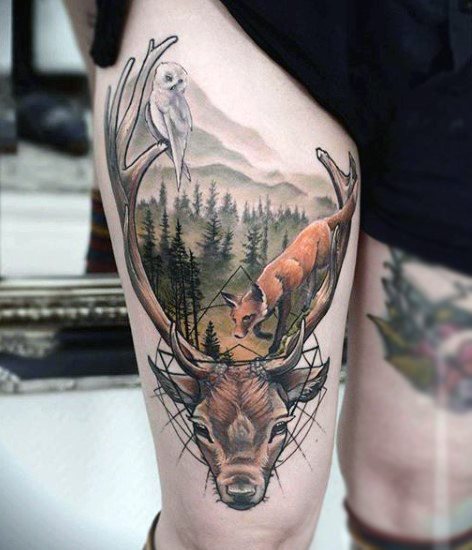 tatuaje ciervo para hombre 55