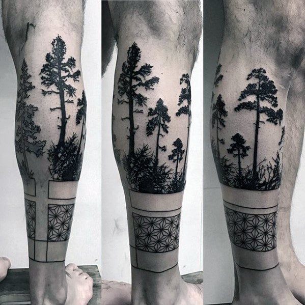tatuaje geometrico pierna para hombre 12