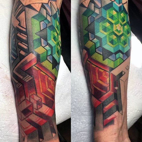 tatuaje geometrico pierna para hombre 15