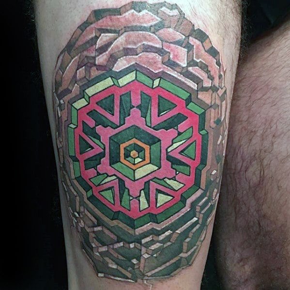 tatuaje geometrico pierna para hombre 19
