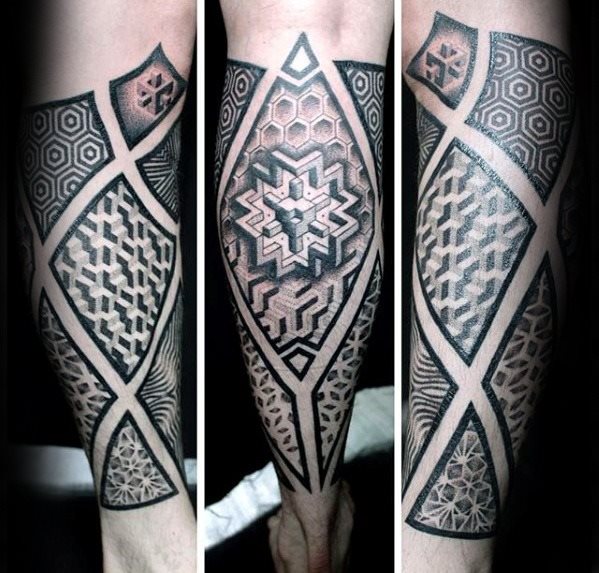 tatuaje geometrico pierna para hombre 29