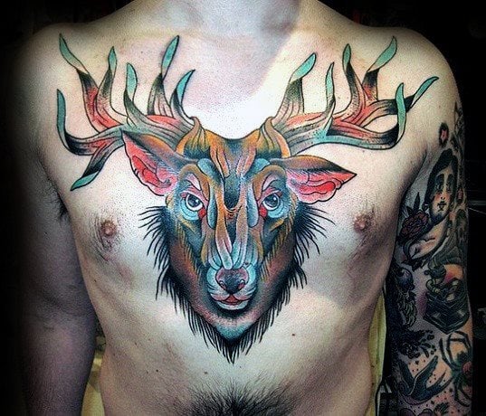 tatuaje tradicional ciervo para hombre 02