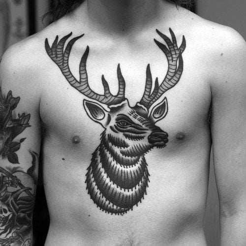 tatuaje tradicional ciervo para hombre 21