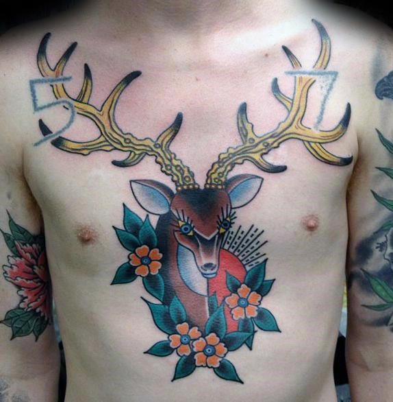 tatuaje tradicional ciervo para hombre 24