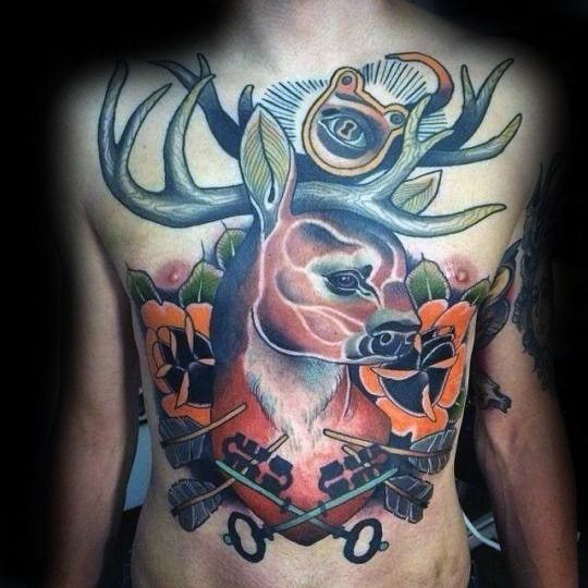tatuaje tradicional ciervo para hombre 34