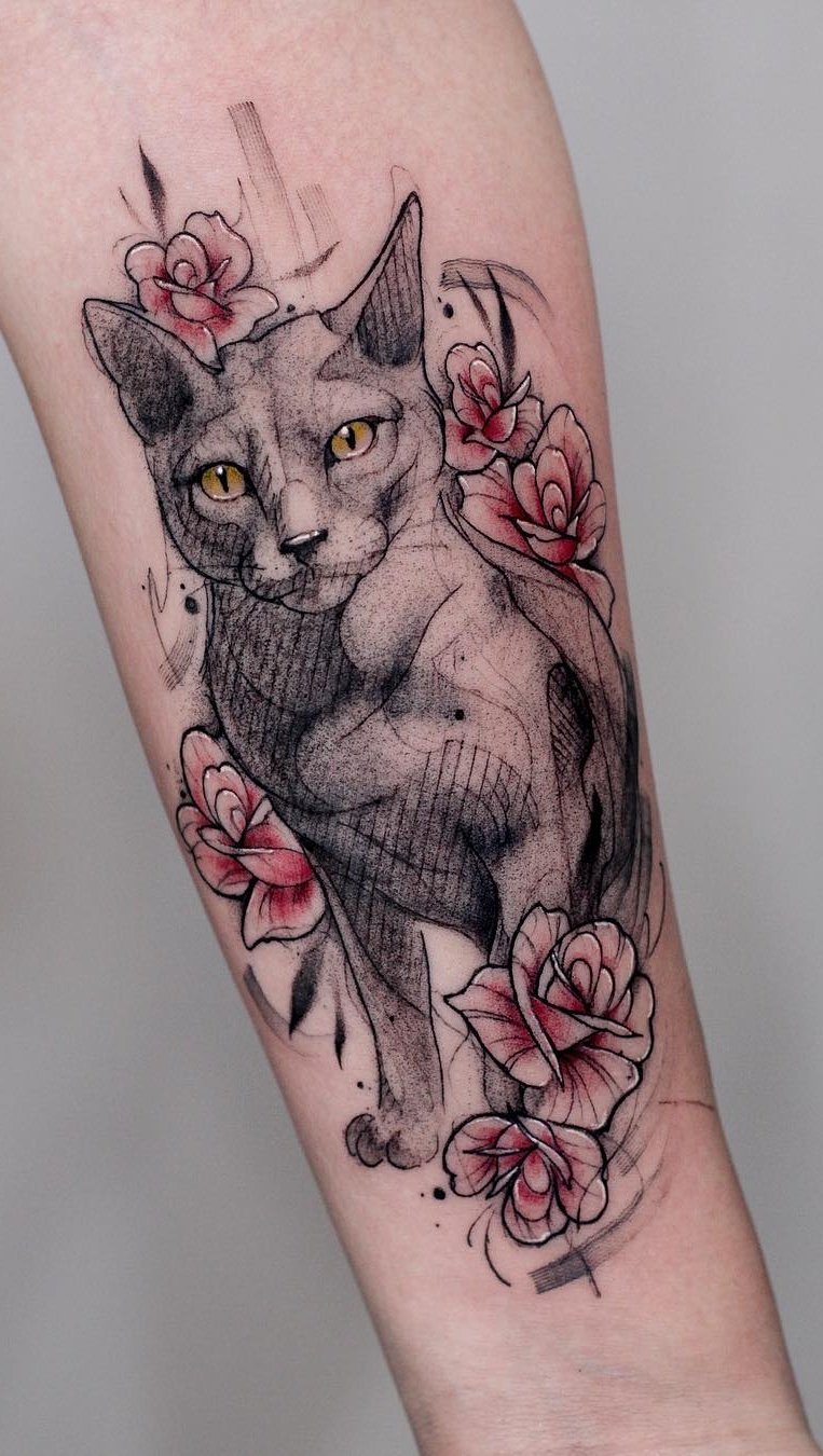 tatuaje gato en mujer 07