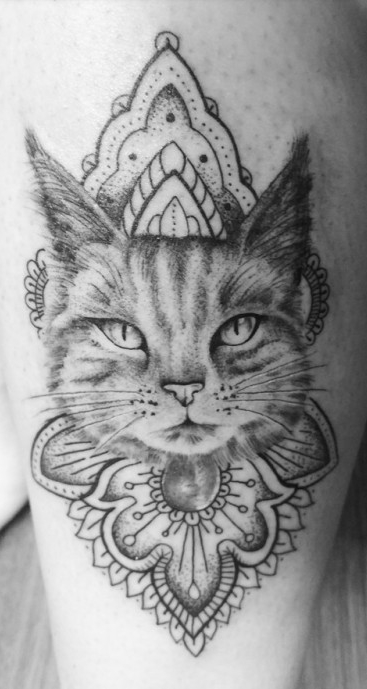 tatuaje gato en mujer 76